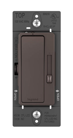 Pass & Seymour Legrand Radiant dimmer front view shows smooth brightness control.