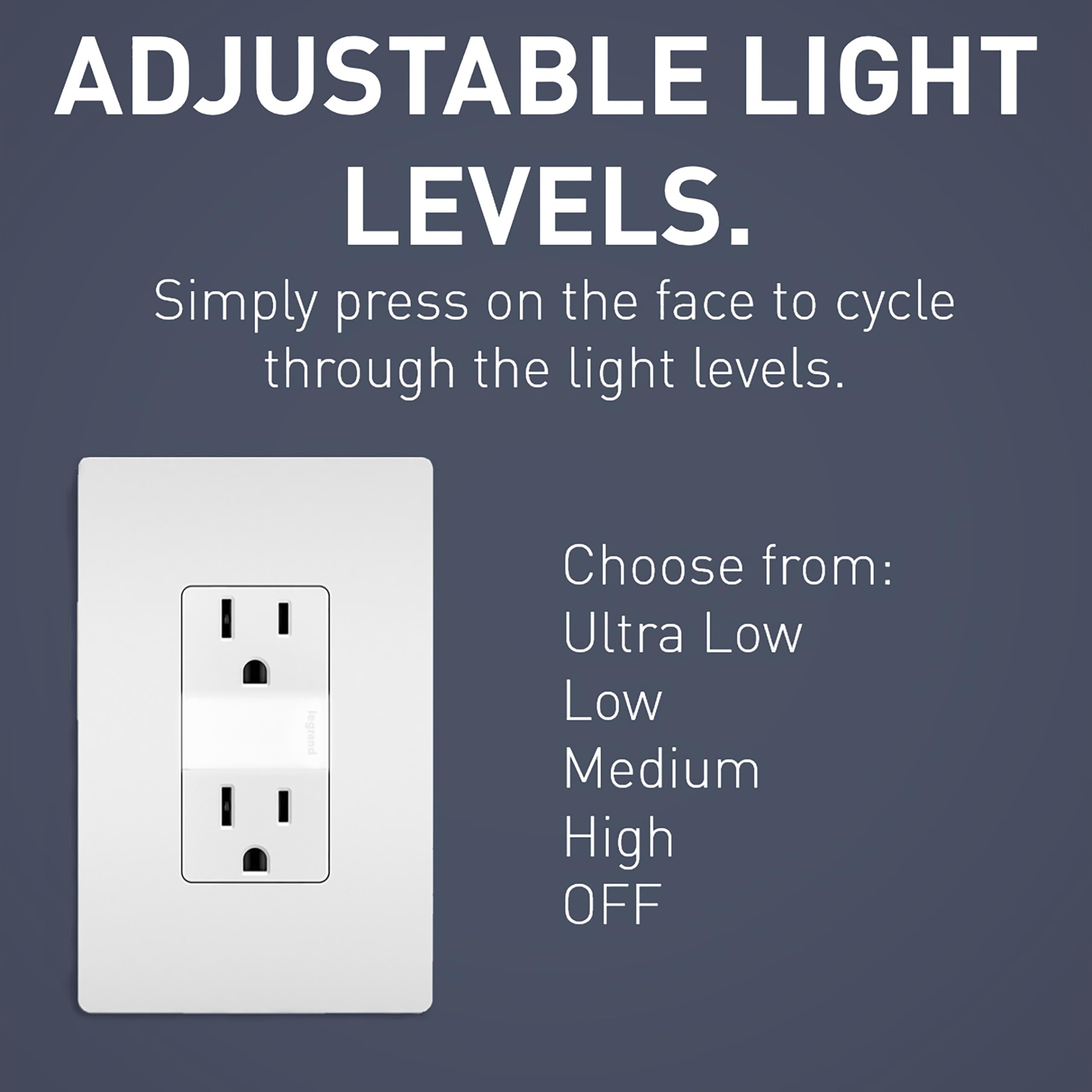 Pass & Seymour radiant night light outlet side view showing slim profile for walls.