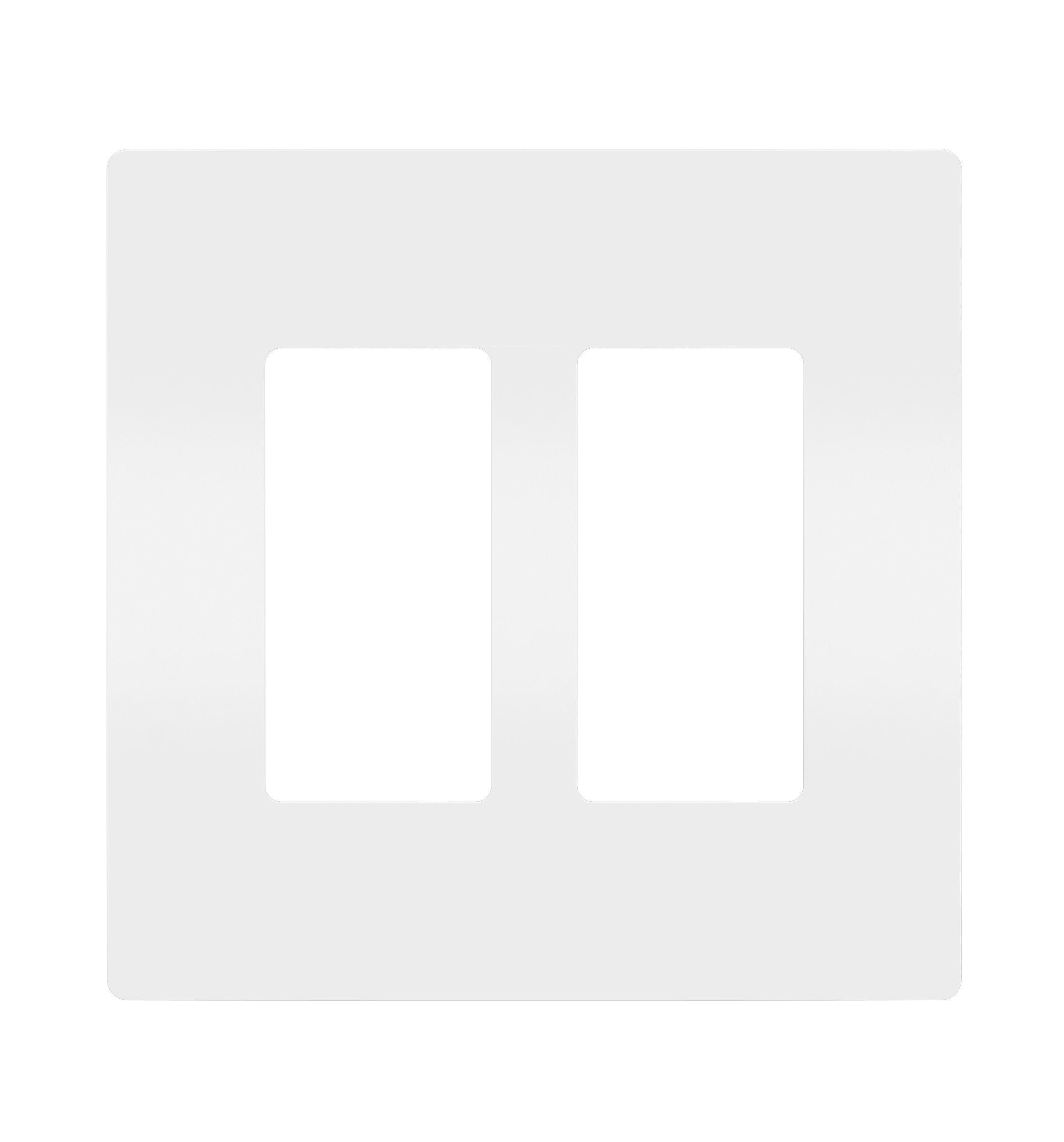 Pass & Seymour Radiant 2-gang wall plate in white showing screwless finish for a clean look