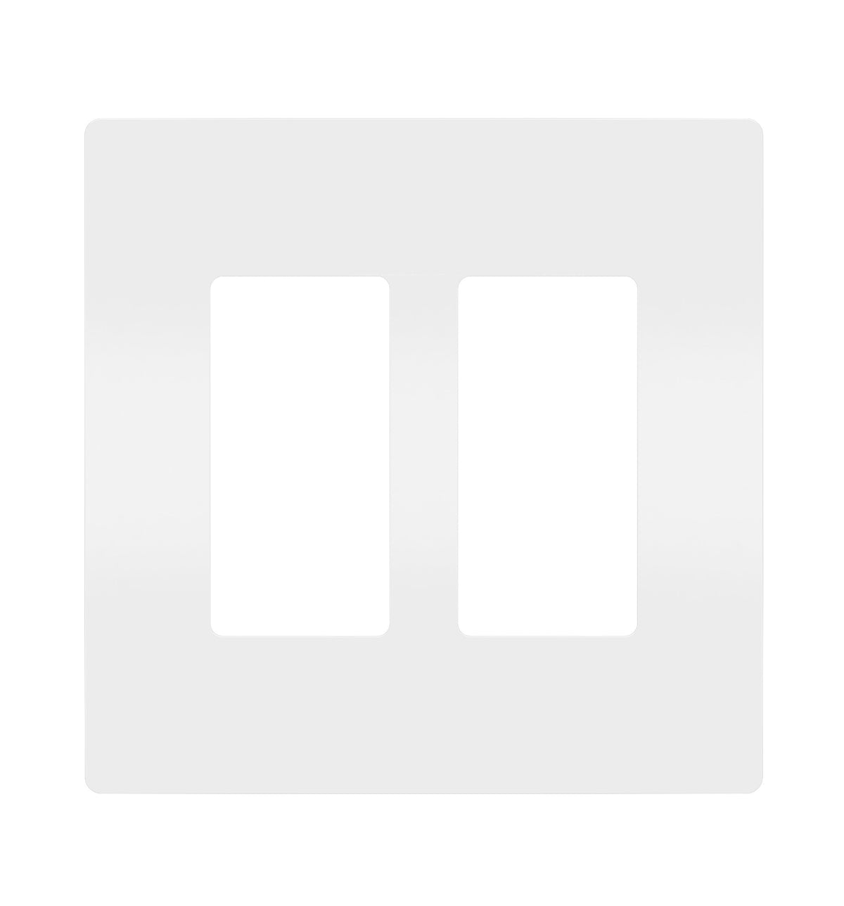 Pass & Seymour Radiant 2-gang wall plate in white showing screwless finish for a clean look