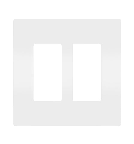 Pass & Seymour Radiant 2-gang wall plate in white showing screwless finish for a clean look