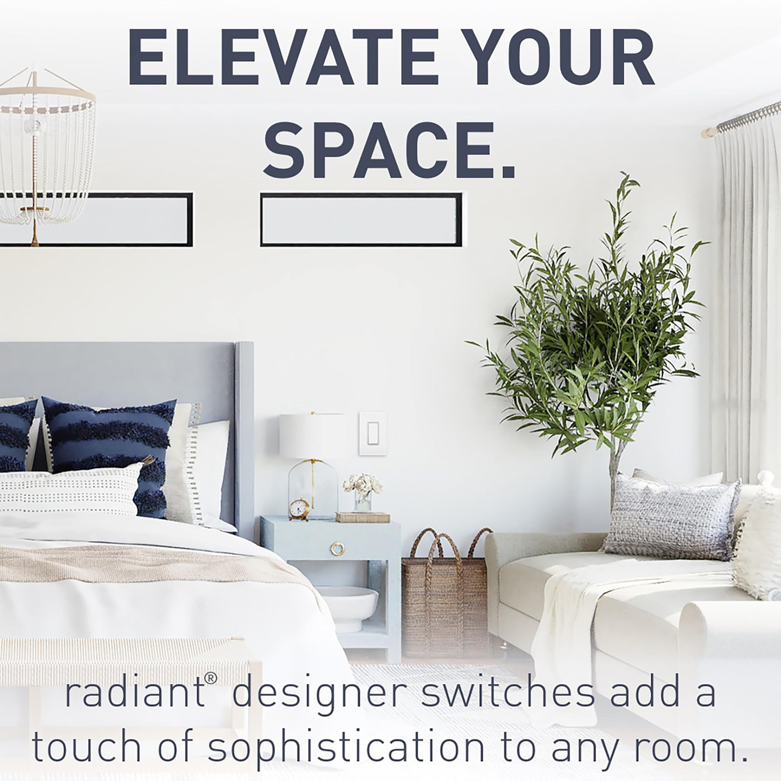 Front view of the white decorator single-pole switch for modern interiors.