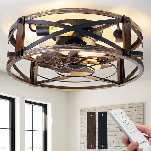 Passky 20-inch farmhouse fan with cage lighting for cool, stylish living spaces.