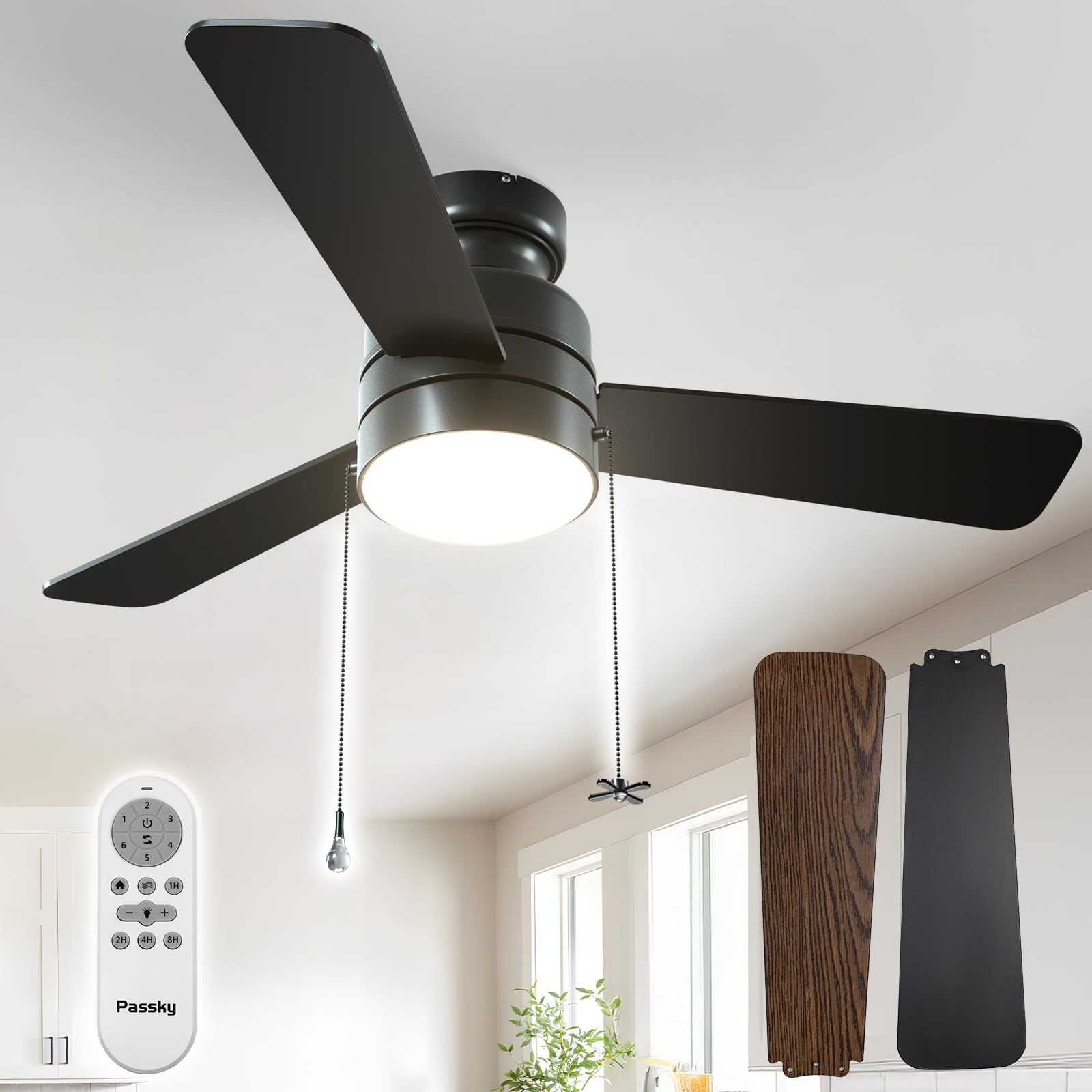 Passky 42-inch ceiling fan with light and remote for flexible cooling.