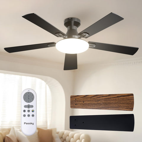 Passky 52in black ceiling fan with light, stylish cooling visual