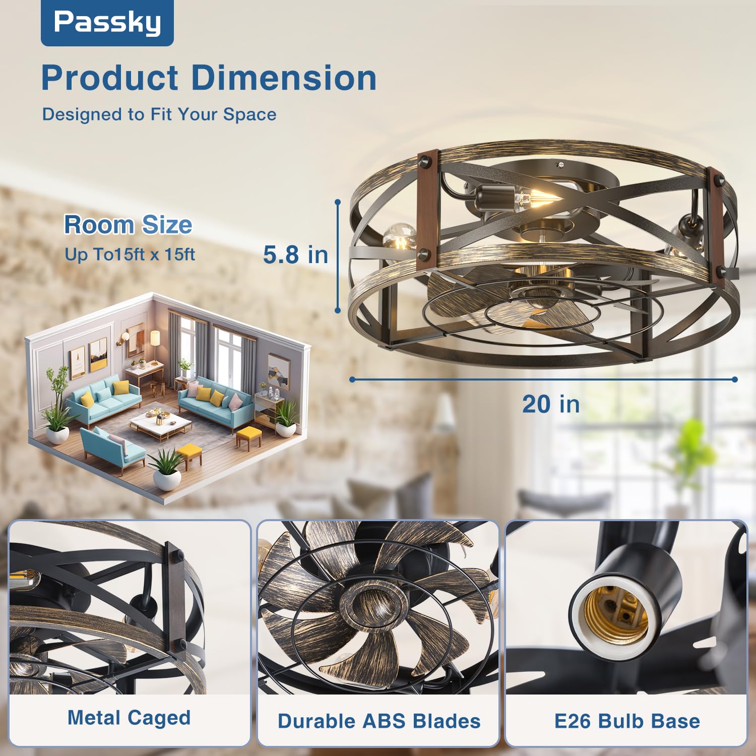 Passky 6-speed DC motor delivers quiet airflow for year-round comfort.