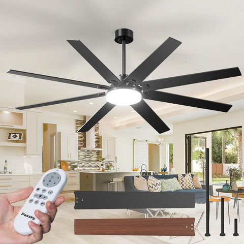 Passky 72-inch ceiling fan with light remote front view for large rooms