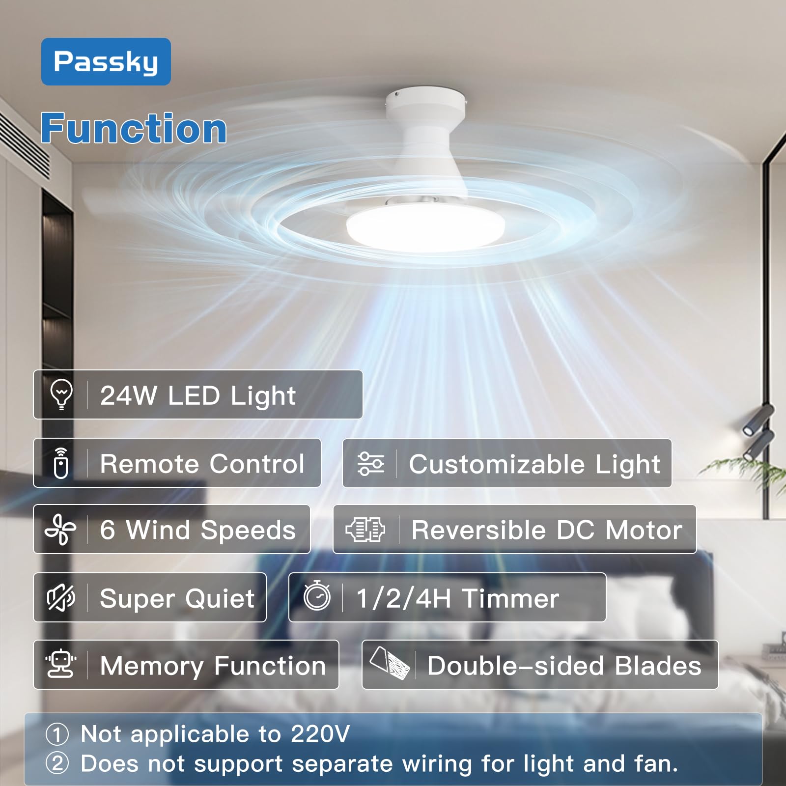 Passky ceiling fan remote control demonstrates easy speed and light adjustments from anywhere.