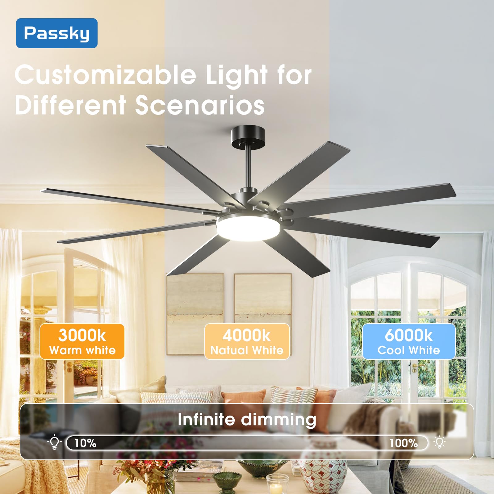 Passky dimmable light with 3CCT remote control panel in use