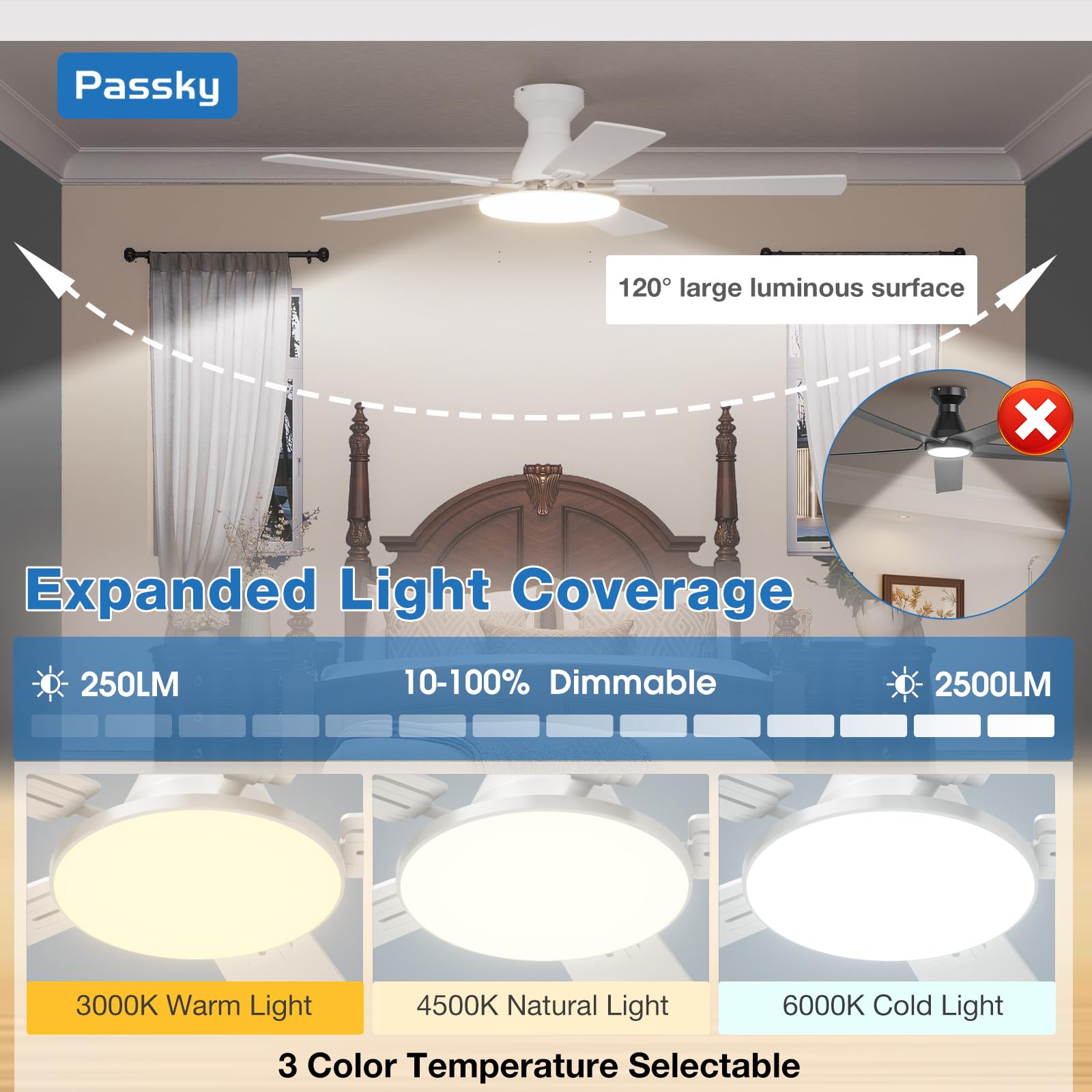 Passky dimmable light with 3CCT adapts brightness for any activity.