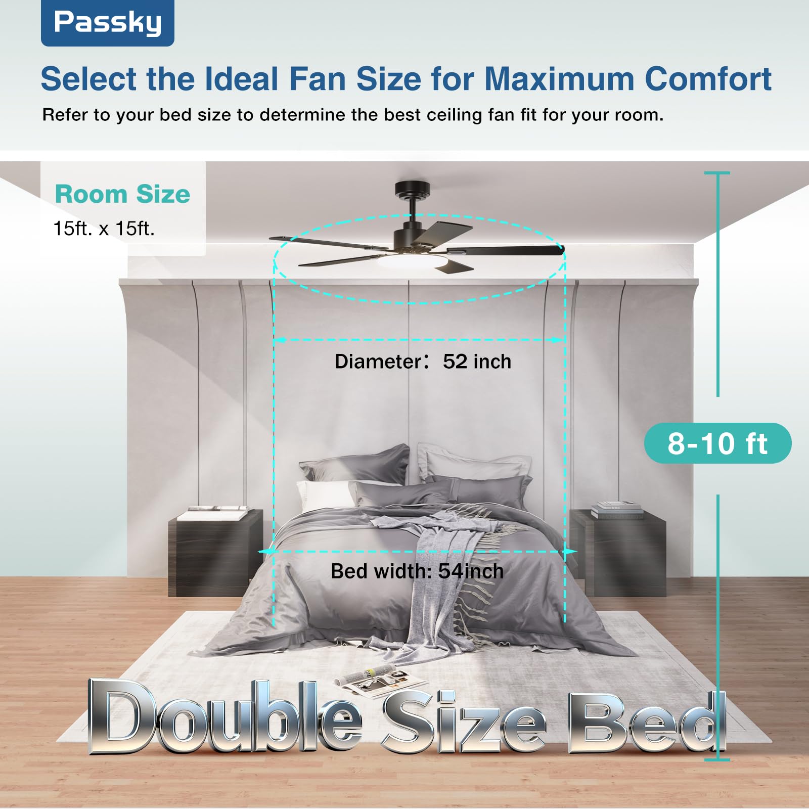 Passky energy-efficient ceiling fan reduces electricity use versus traditional fans.