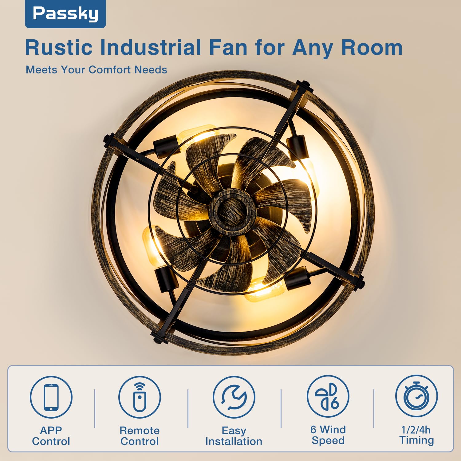 Passky industrial black cage design enhances bedrooms and kitchens.