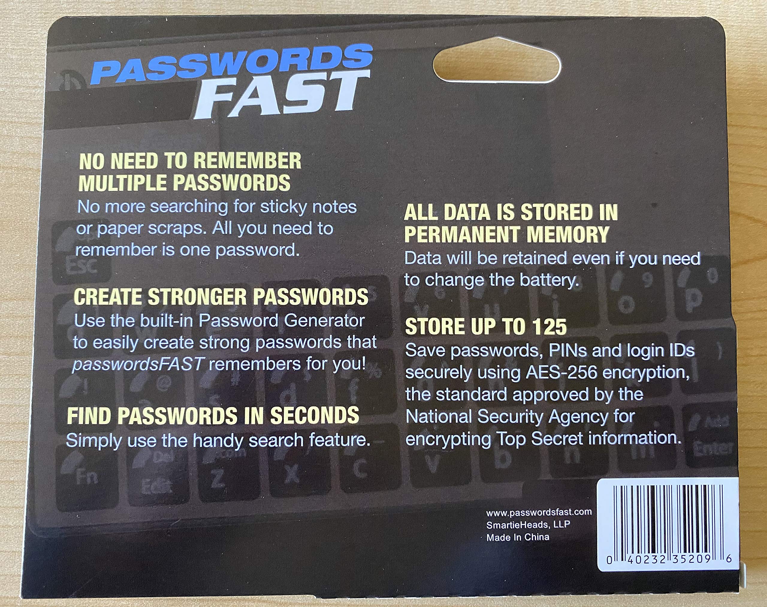 passwordsFAST offline storage keeps data away from online threats.