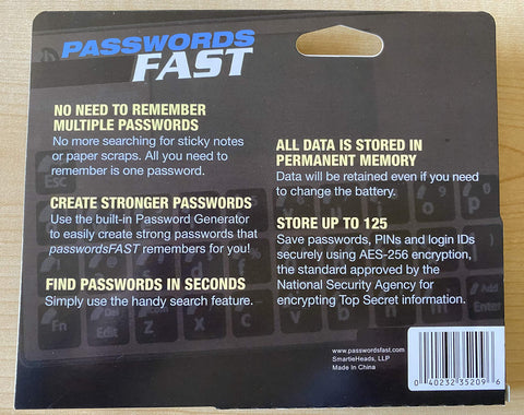 passwordsFAST offline storage keeps data away from online threats.