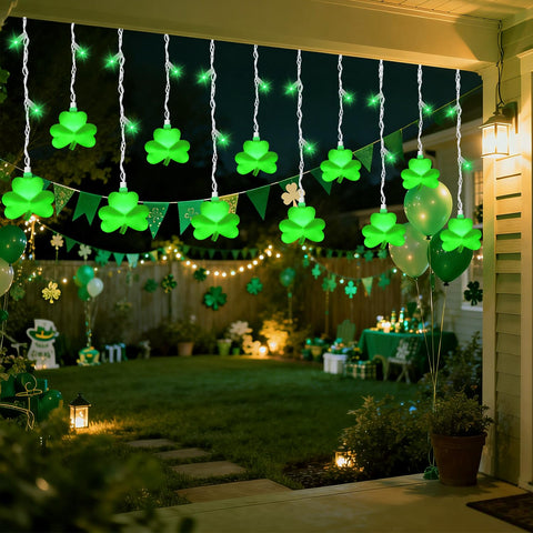 PASUTO indoor curtain lights create a warm, charming St Patrick's Day ambiance