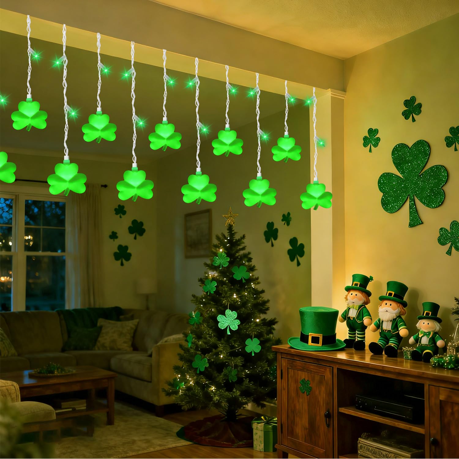 PASUTO IP44 waterproof shamrock lights for outdoor patio or porch celebrations