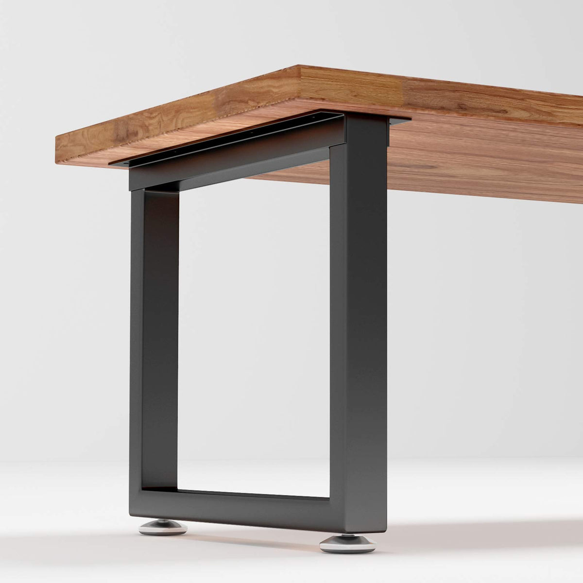 Patavinity metal table leg with adjustable feet ensures level surfaces on uneven floors.