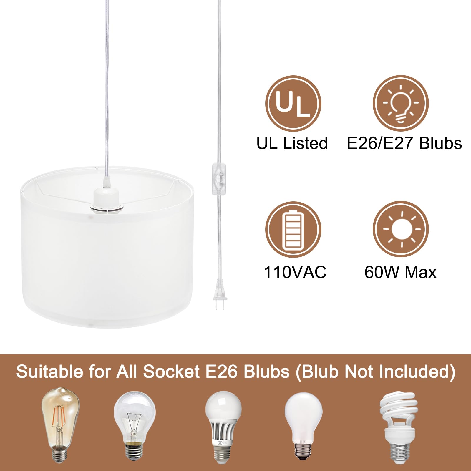 Natural linen shade on PATIKIL pendant light for warm ambience