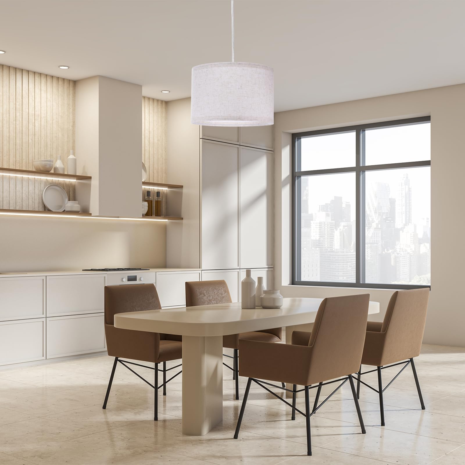 White finish PATIKIL pendant light blends with modern decor
