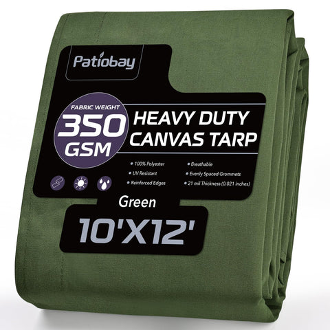 Patiobay canvas tarp 10x12 close-up stitching shows durable construction for outdoor use