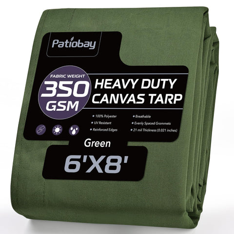 Patiobay canvas tarp 6x8 laid out for outdoor coverage and camping.