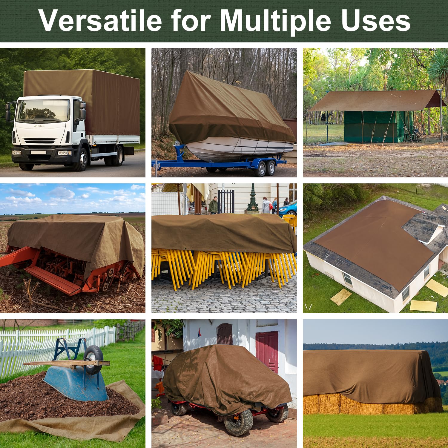 Patiobay tan tarp over trailer or truck bed for temporary cover