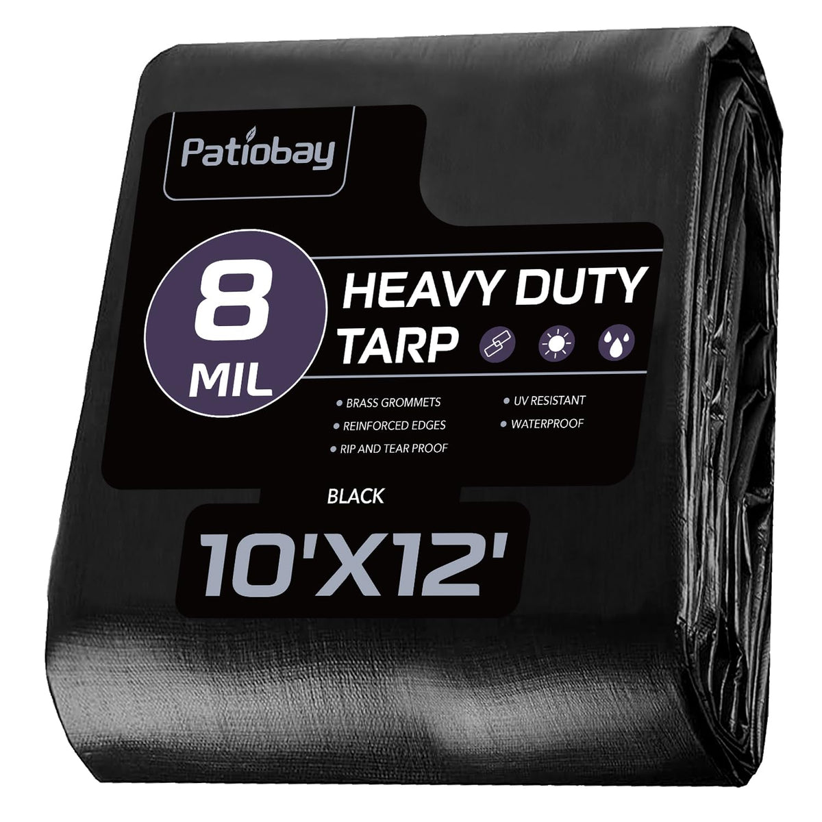 Patiobay tarp 10x12 feet showing 8mil waterproof layer for outdoor protection