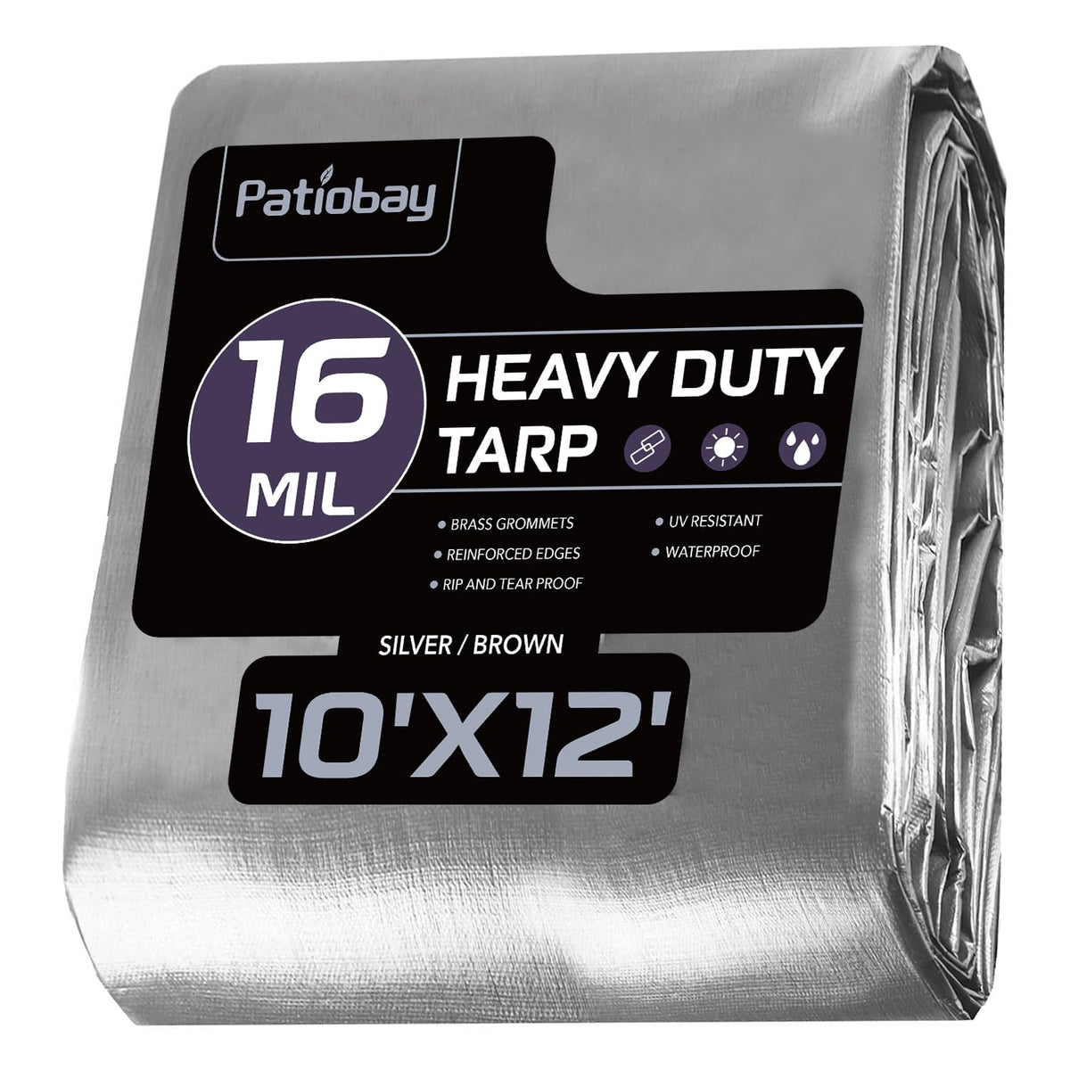 Patiobay tarp 10x12ft with reinforced edges offers secure outdoor cover for tents and furniture.