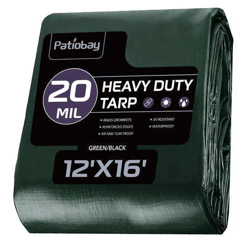 Patiobay Tarp 12x16 full coverage shields outdoor gear from rain and sun