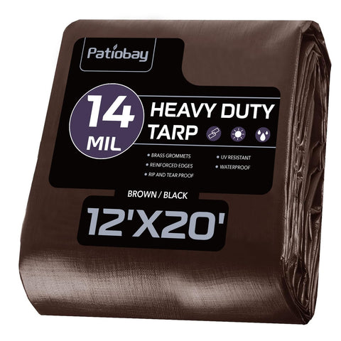 Patiobay tarp 12x20ft coverage provides reliable outdoor shielding for equipment and furniture.