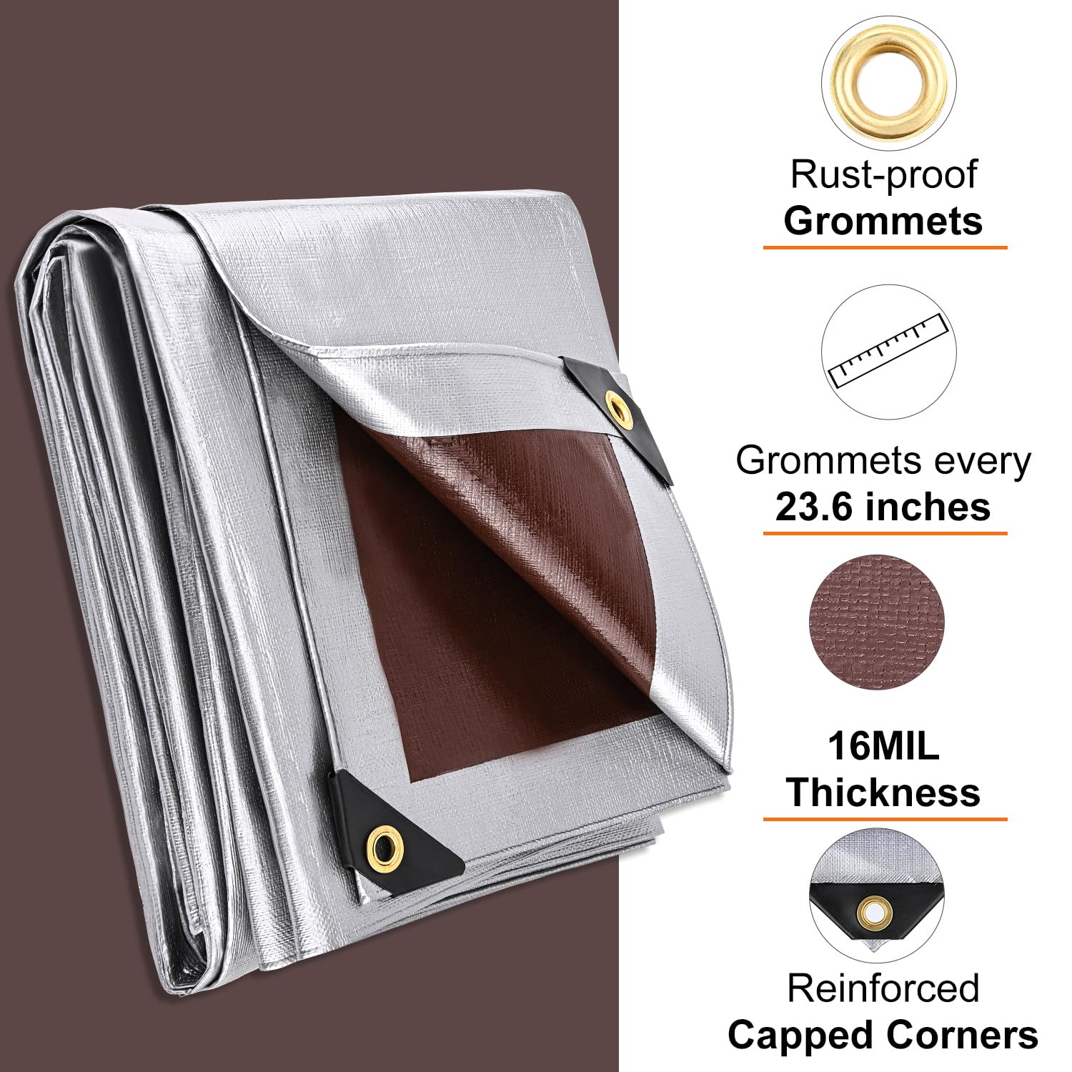 Patiobay tarp 16mil thickness offers durable protection against rain and sun.