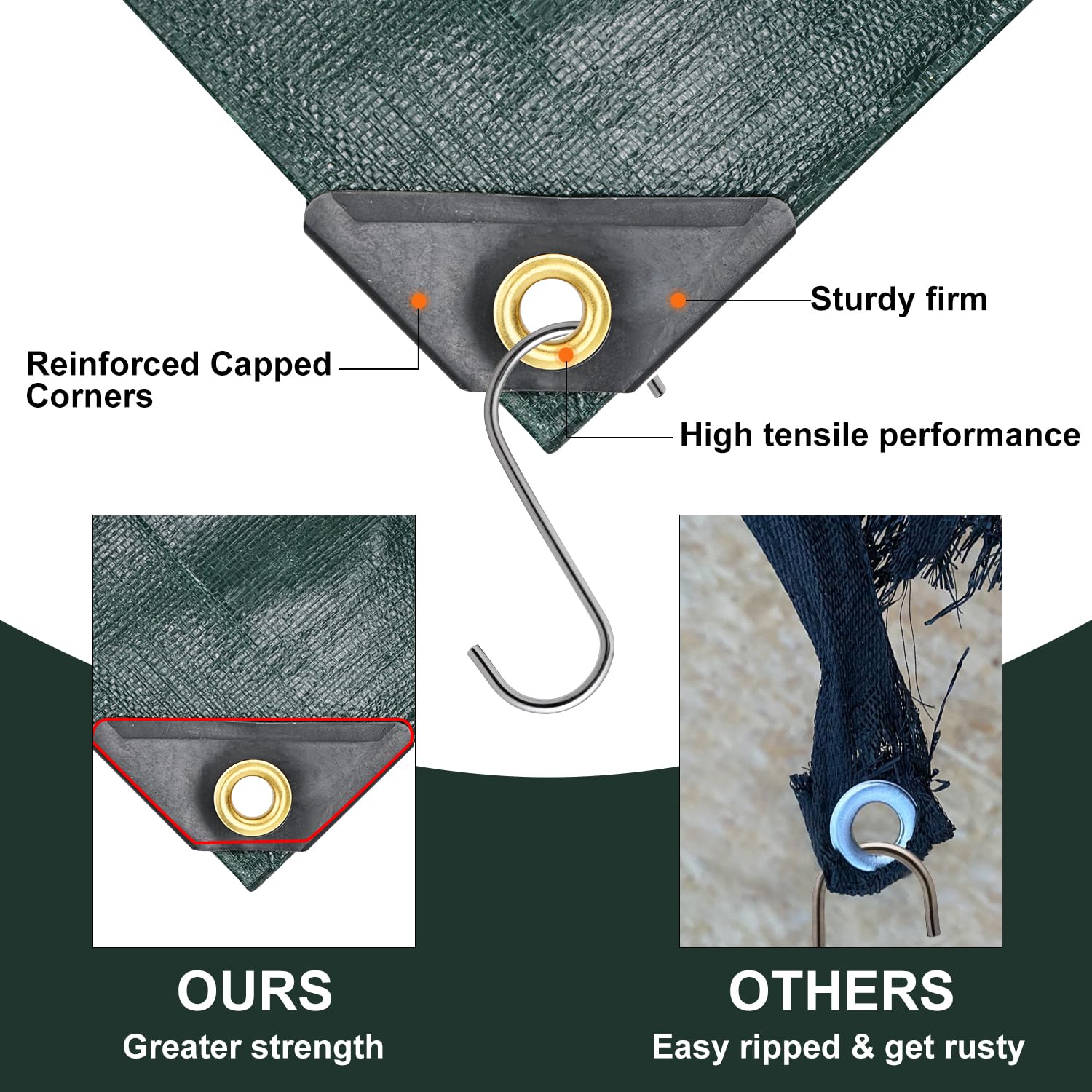 Patiobay tarp hem reinforced with poly rope for lasting strength.
