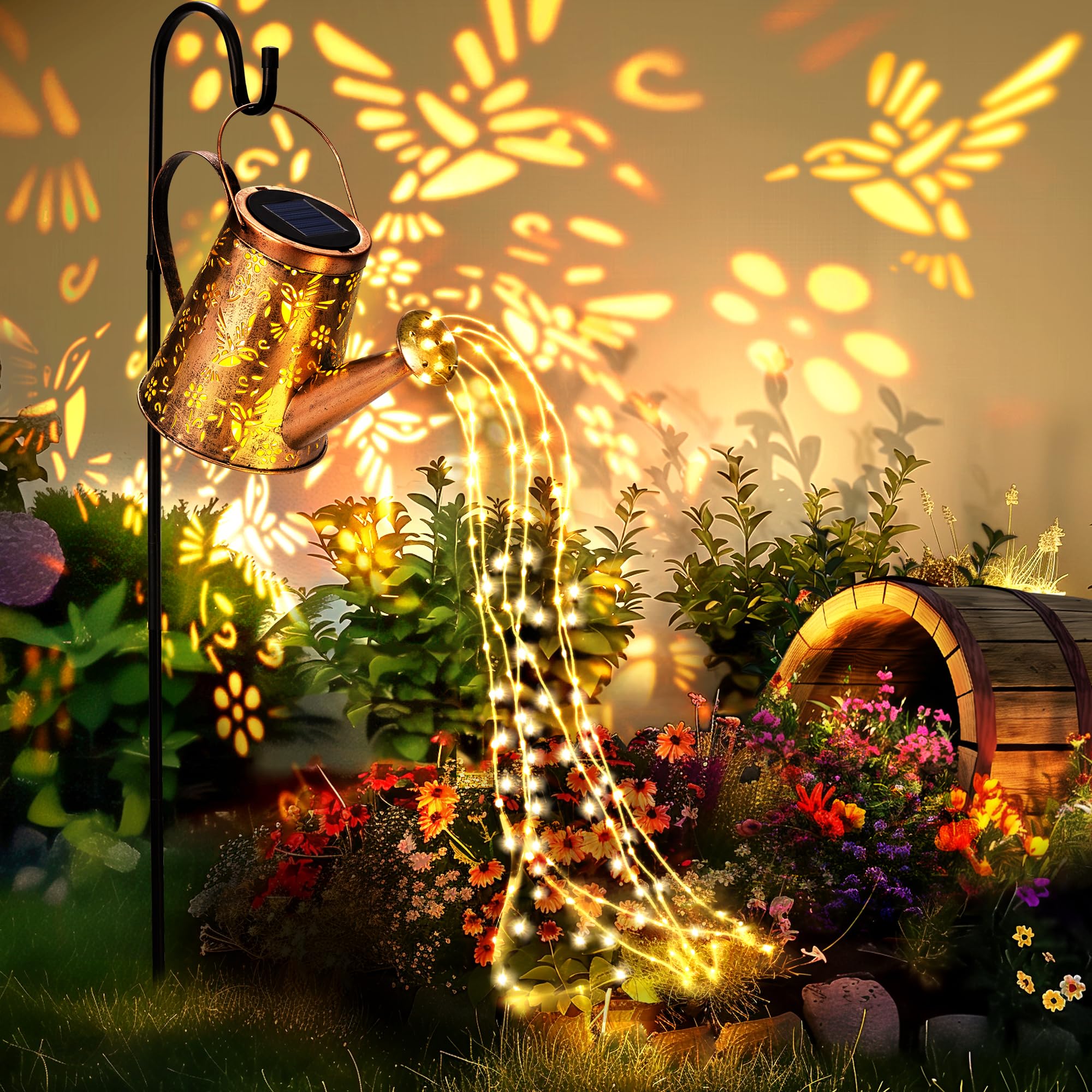 PATIOPIA solar watering-can lantern lights garden paths at dusk