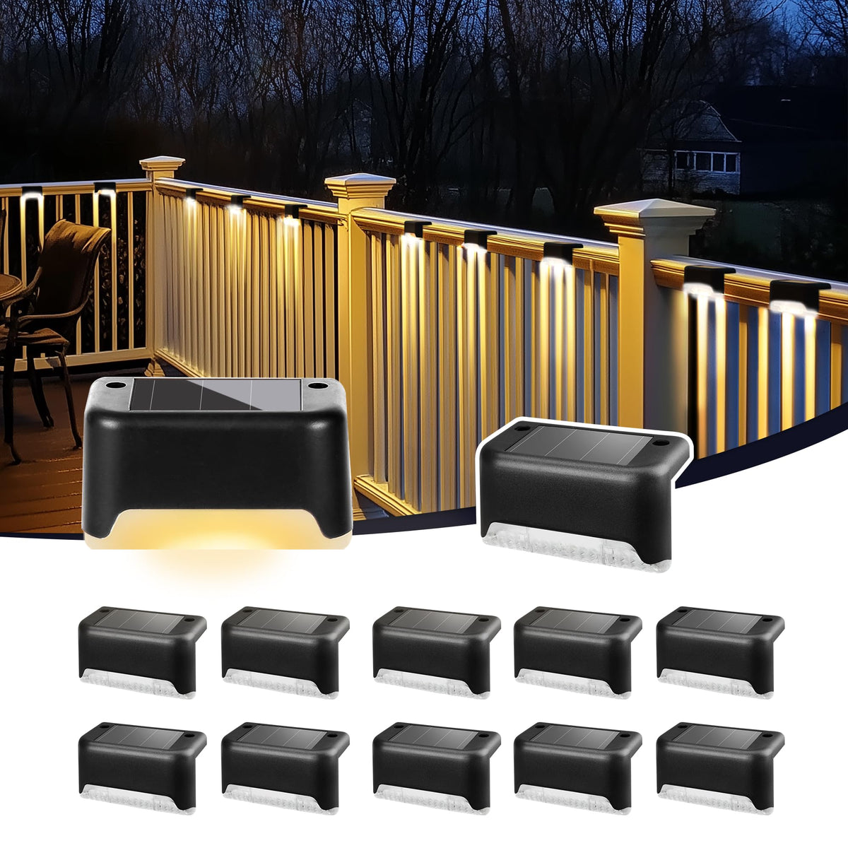 PATIOWIN solar step light brightens outdoor stairs for safer nighttime navigation.