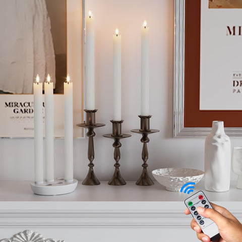 Patiphan LED tapers controlled by remote for customizable ambiance.