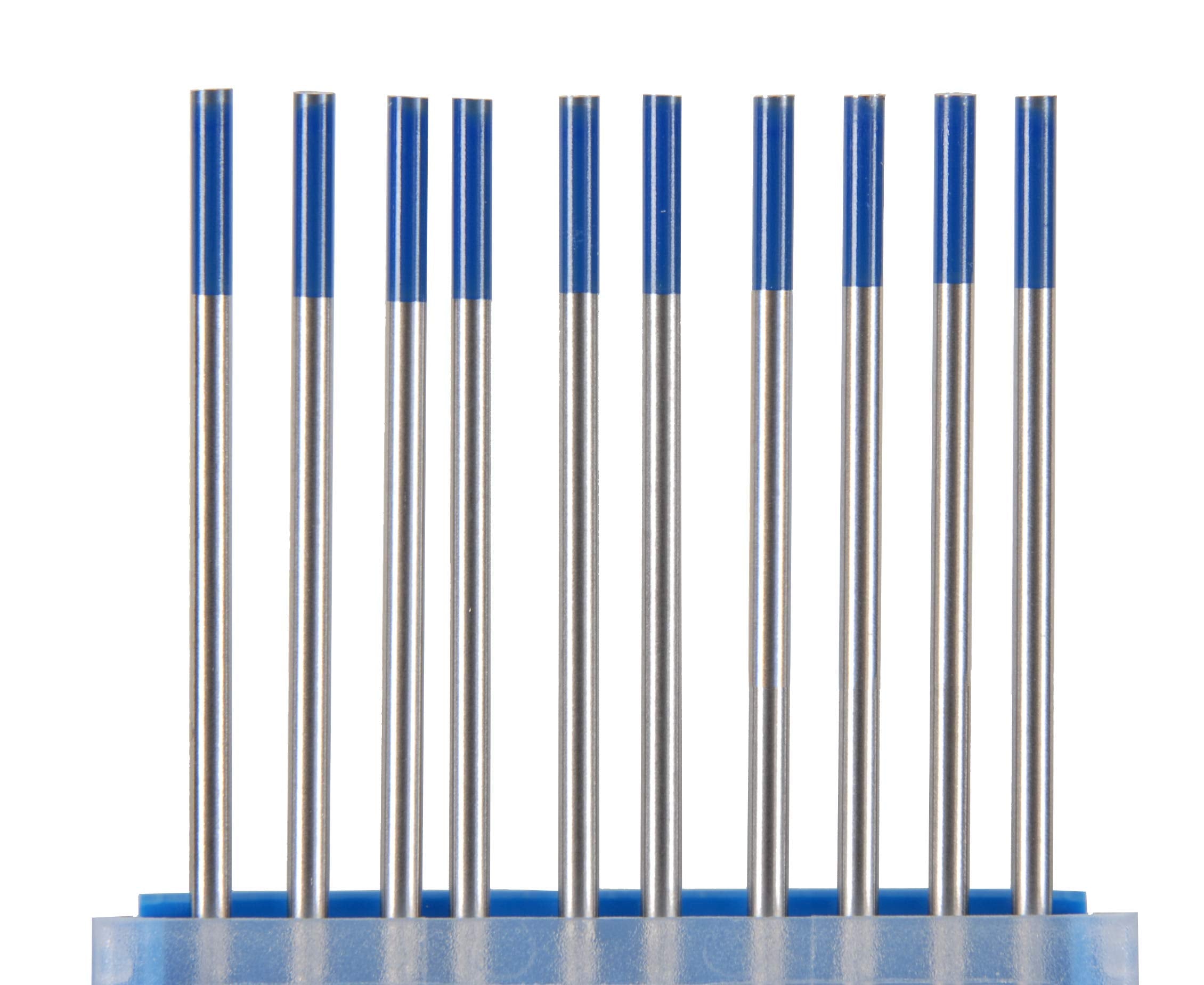 Patriot Tungsten EWLA-2 blue cap TIG electrodes ready for stable ignition in TIG welding.