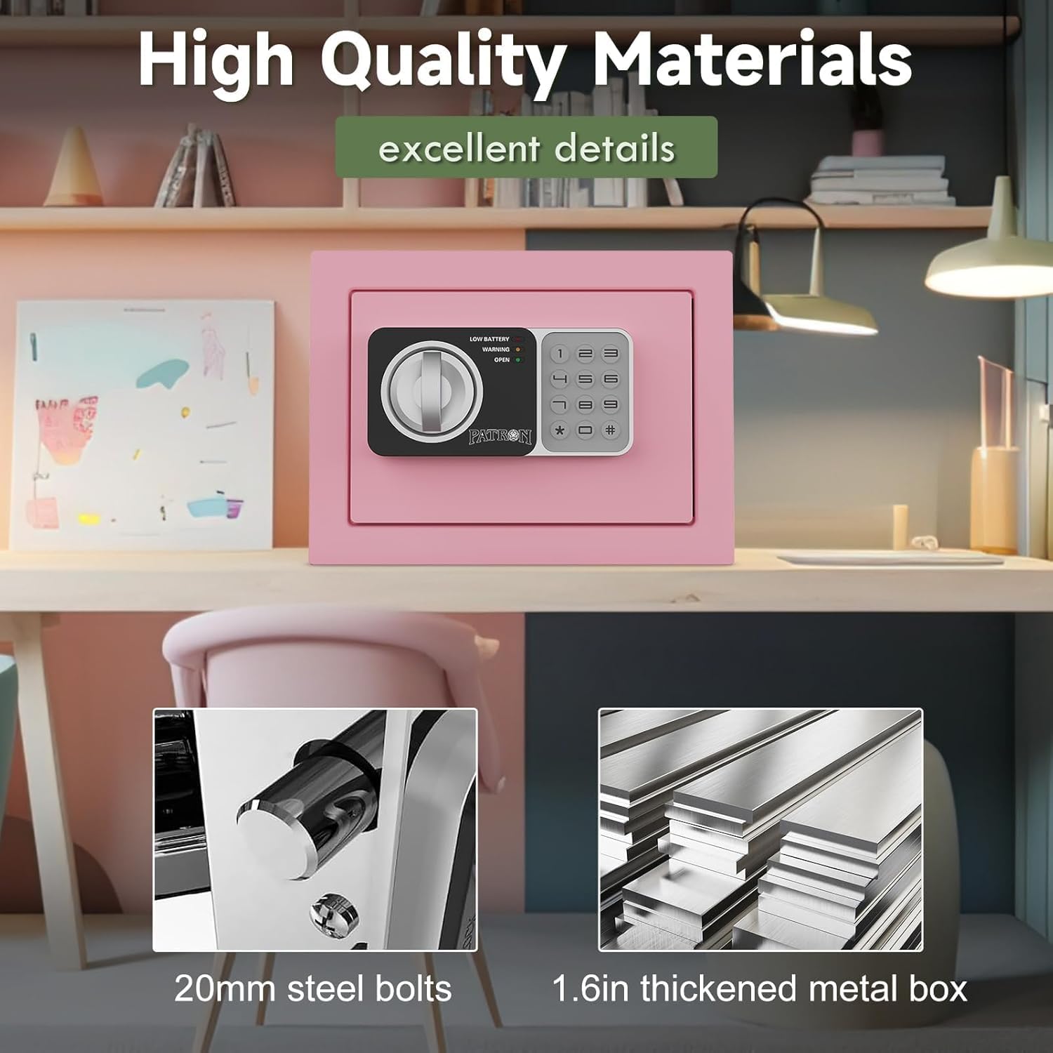 PATRON small safe box door open angle showing easy item retrieval.