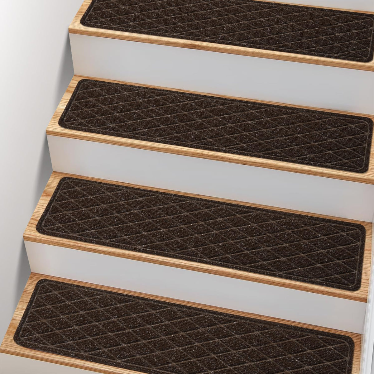 PATTENGO non-slip stair treads with full-coverage adhesive enhance stair safety on wooden steps