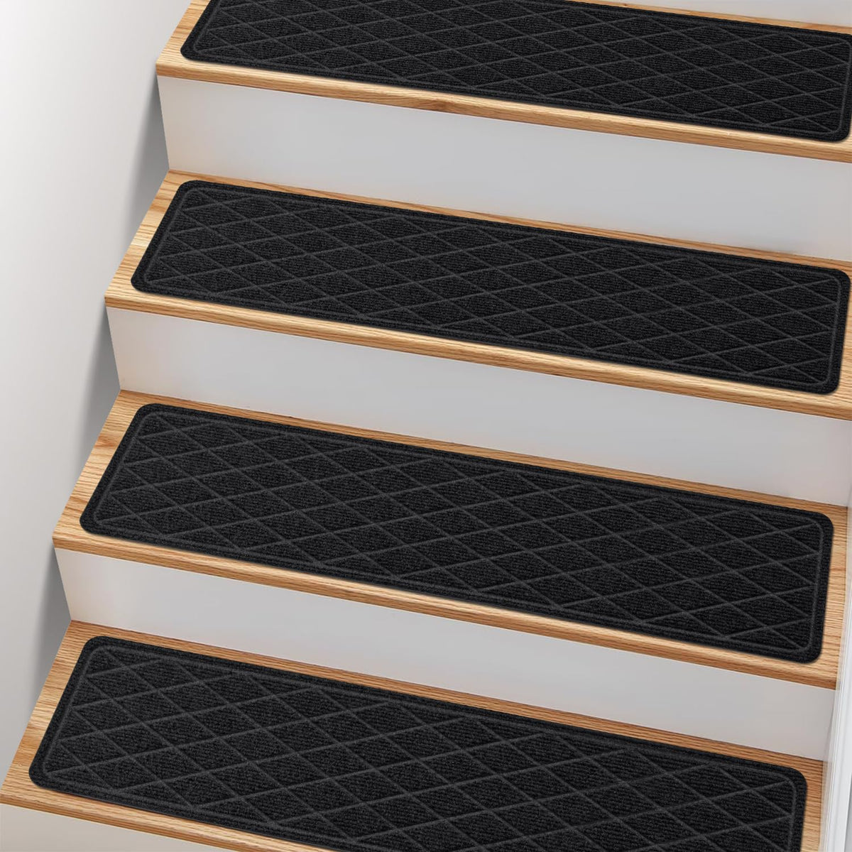 PATTENGO non-slip stair tread close-up showing secure grip on wooden stairs