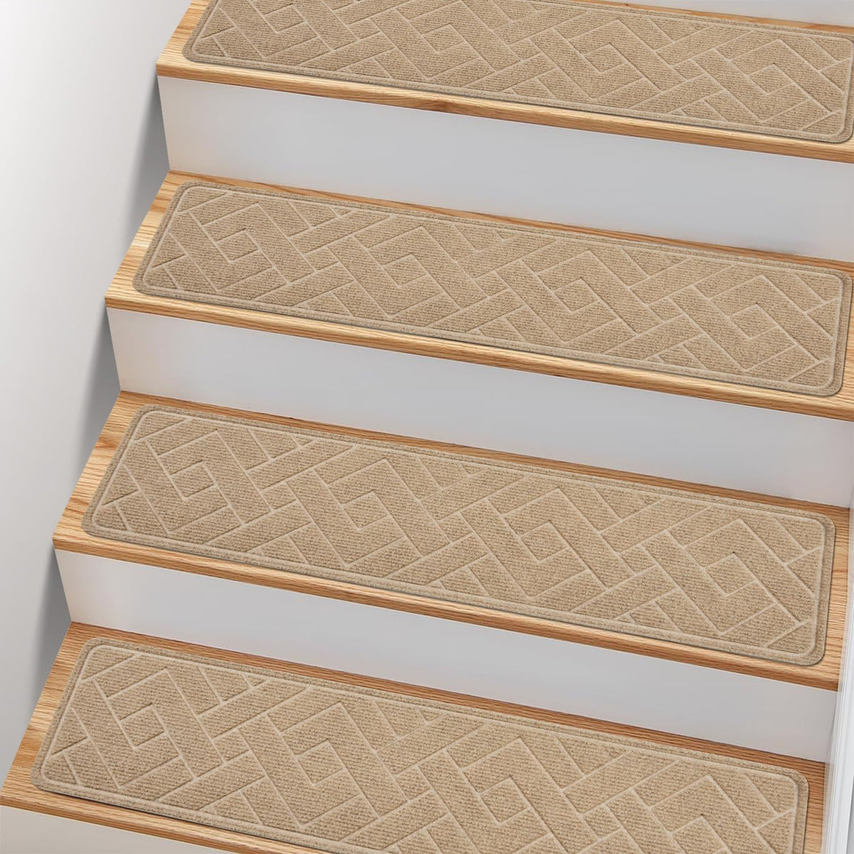 PATTENGO non-slip stair treads top view on wooden stairs reduce slip risk