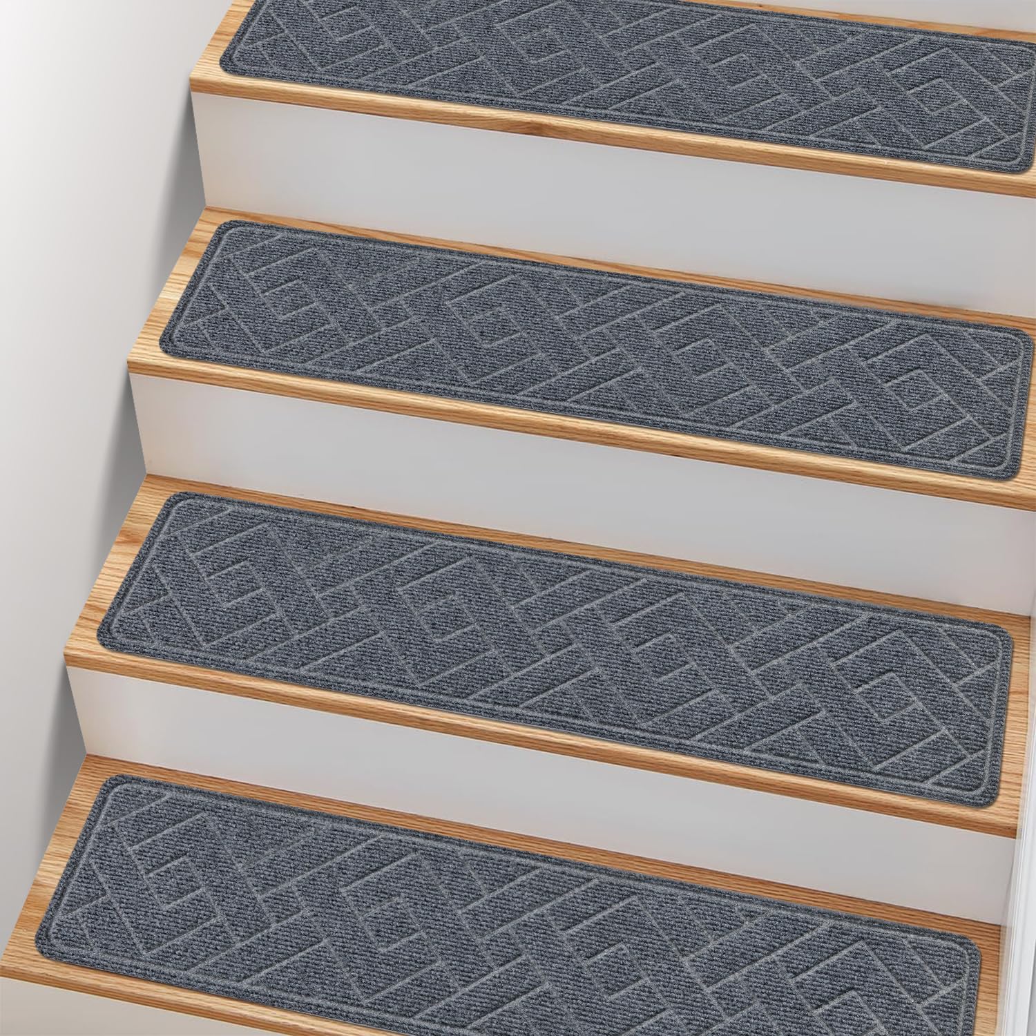 PATTENGO non-slip stair treads on wooden stairs improve grip and safety.