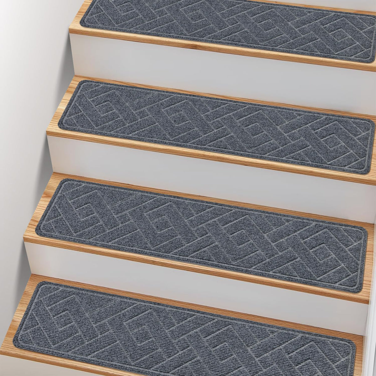 PATTENGO non-slip stair treads on wooden stairs improve grip and safety.