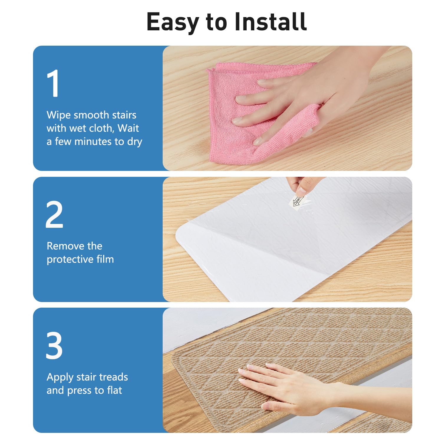 PATTENGO 8x30 inch pack of 15 covers most indoor stairs.