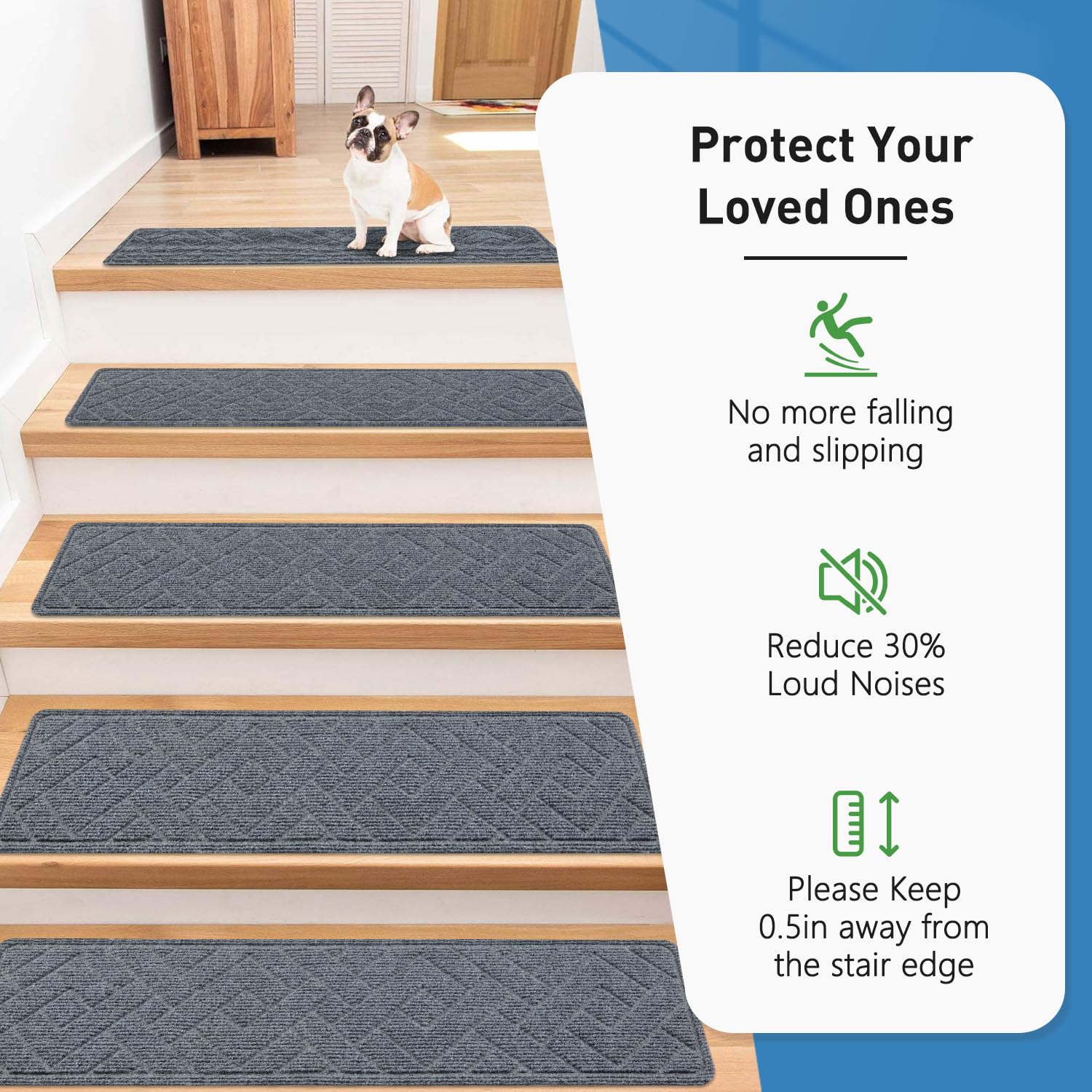 PATTENGO stair treads with adhesive back enable quick, residue-free installation.
