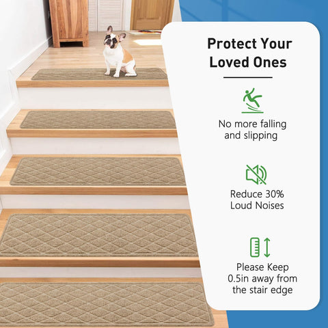 PATTENGO stair treads with adhesive-TPR back provide secure placement on indoor stairs.