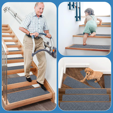 PATTENGO treads work on multiple surfaces like hardwood and tile.