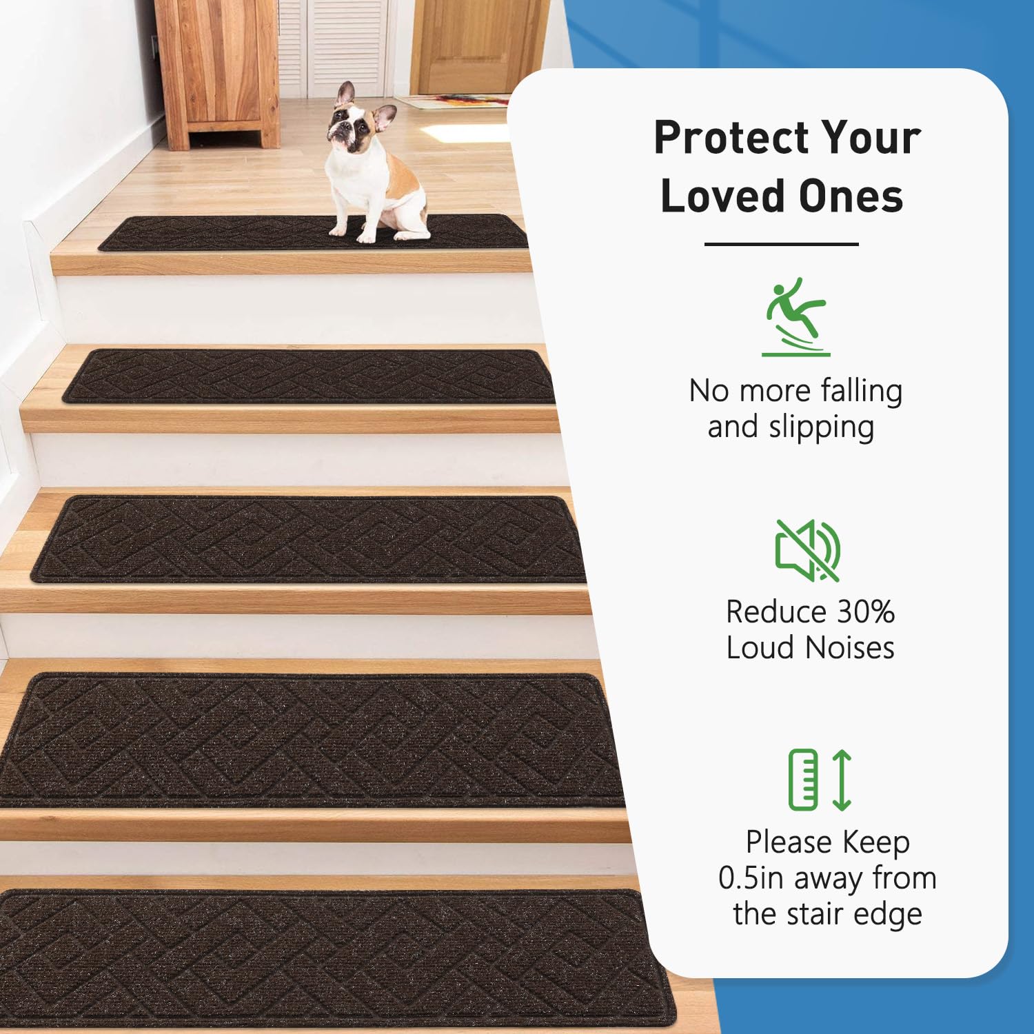 PATTENGO stair treads reduce stair noise for a quieter staircase.