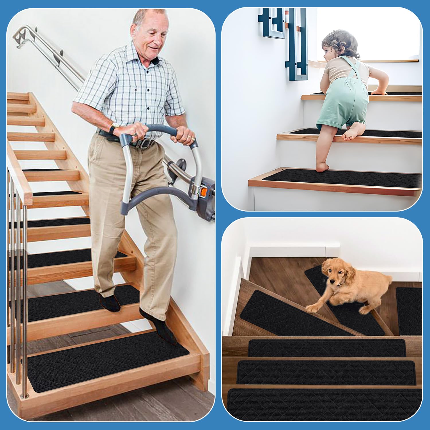 PATTENGO polyester with TPR backing protects stairs daily use.