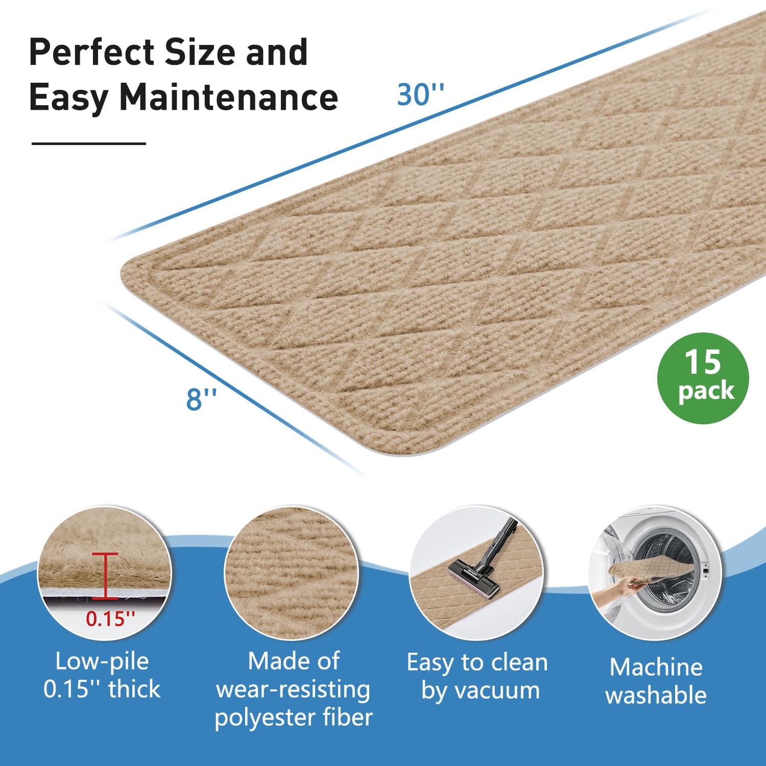 PATTENGO polyester material offers quiet, comfortable footing on stairs.