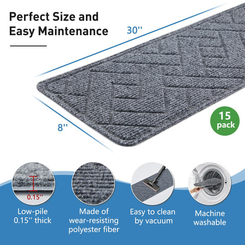 PATTENGO stair treads on wooden steps reduce noise for a calmer home.